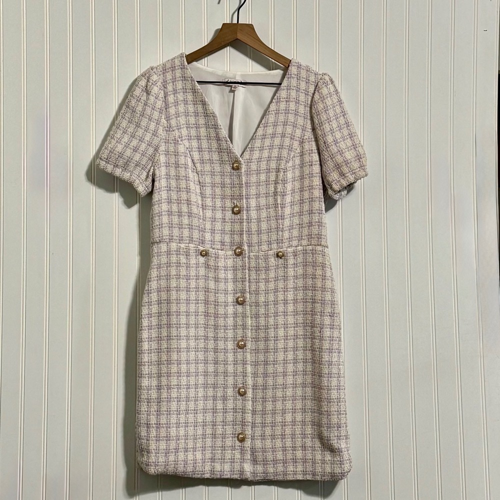 Nanette Lepore 10 Lavender Plaid Tweed Dress OldMoney Preppy Academic PuffSleeve